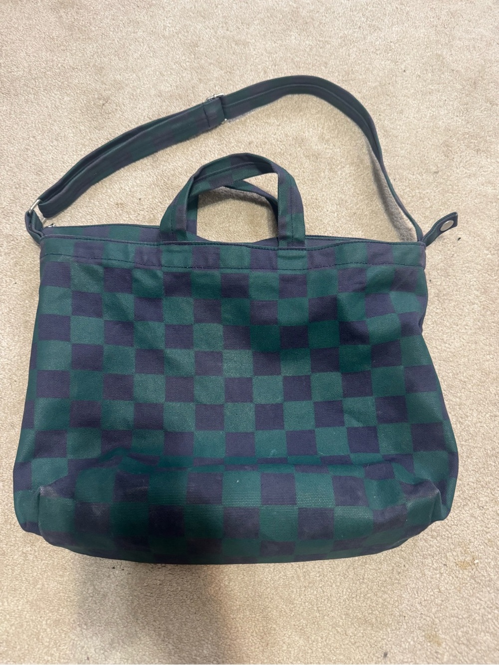 Navy/green check baggu horizontal zip duck bag!